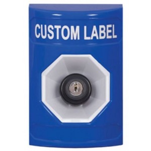 STI SS2403ZA-EN Stopper Station – Blue – Key to Activate – Custom Label